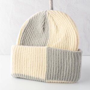 Women's Y2K Oversized Chunky Colorblock Ribbed Knit Beanie - Cream and Gray